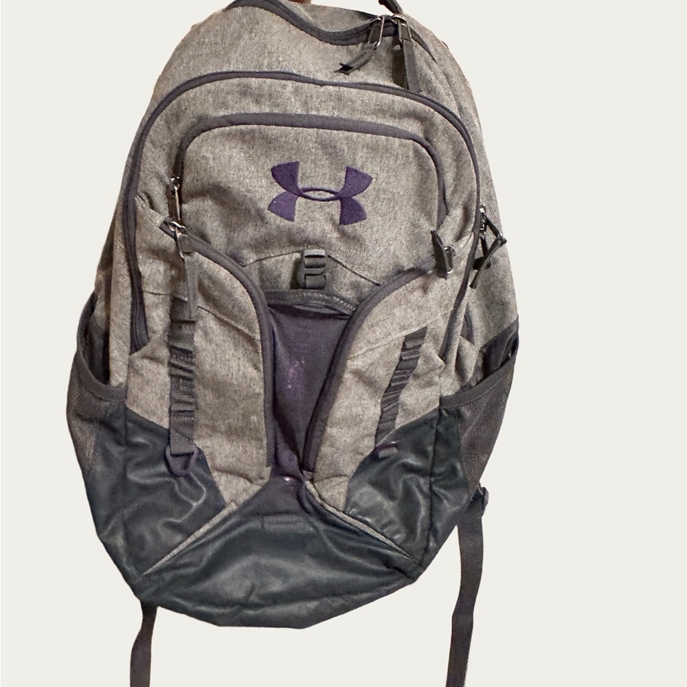Under Armour Gray and Black Backpack with Purple Logo